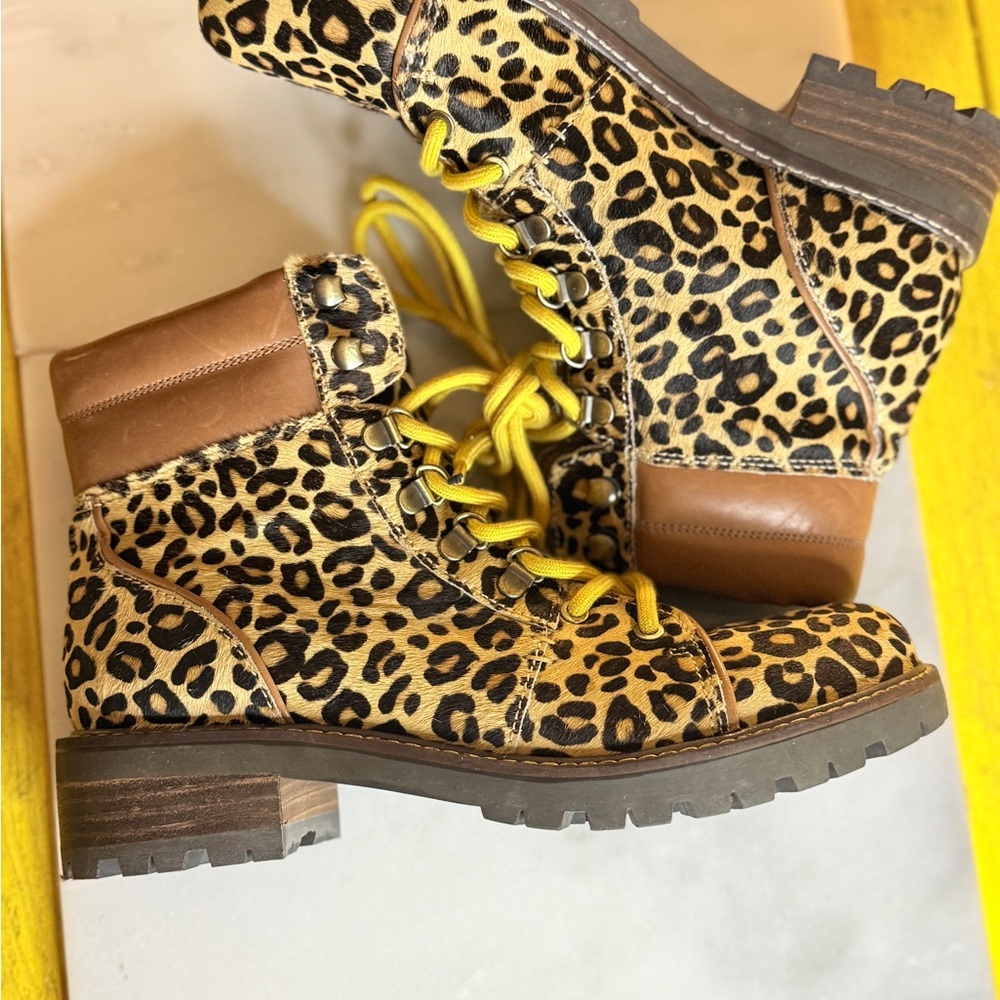 Sam Edelman Leopard Print Ankle Boots with Yellow Laces